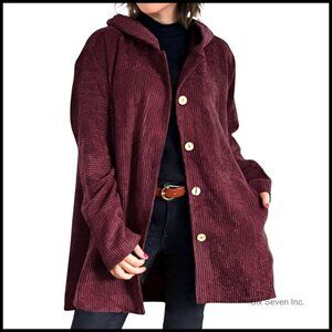 Corduroy Hooded Jacket Vintage Y2K Oversized Casual Button Down with Pockets